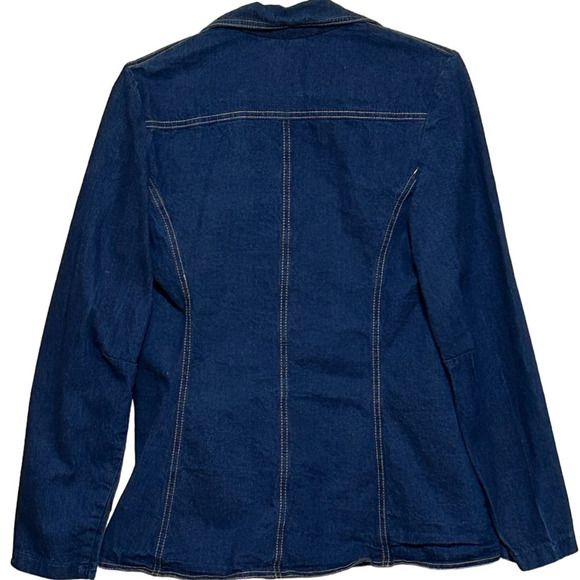 Ms. Lee Women's Denim Blue Jean Two Button Blazar/Jacket Side Pockets Size 11/12 - Picture 3 of 4